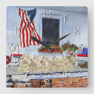 Reloj Cuadrado Patriotic Wheaten Scottish Terriers