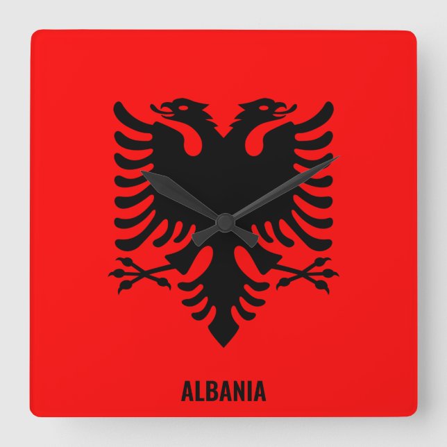 Reloj Cuadrado Patriótico de Bandera Nacional de Albania (Anverso)