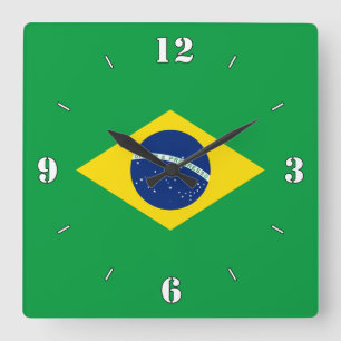 Reloj Cuadrado Patriótico de Bandera Nacional de Brasil