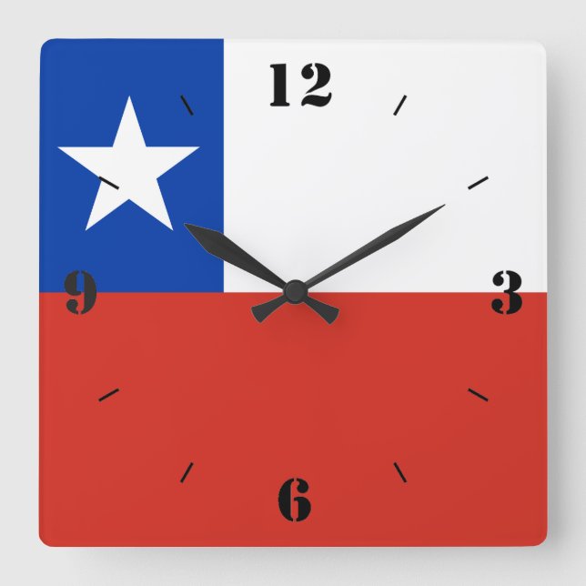 Reloj Cuadrado Patriótico de Bandera Nacional de Chile (Anverso)