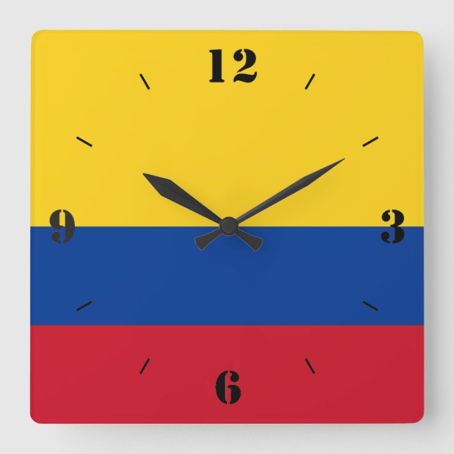 Reloj Cuadrado Patriótico de Bandera Nacional de Colombia (Anverso)