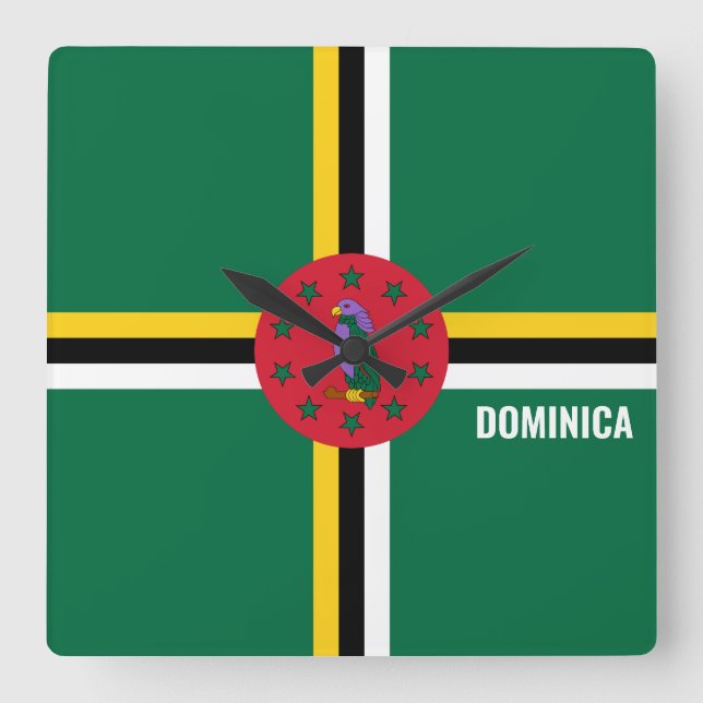 Reloj Cuadrado Patriótico de Bandera Nacional de Dominica (Anverso)