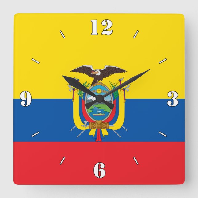 Reloj Cuadrado Patriótico de Bandera Nacional de Ecuador (Anverso)