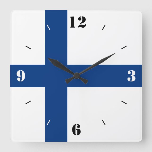 Reloj Cuadrado Patriótico de Bandera Nacional de Finlandia (Anverso)