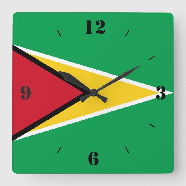 Reloj Cuadrado Patriótico de Bandera Nacional de Guyana (Anverso)