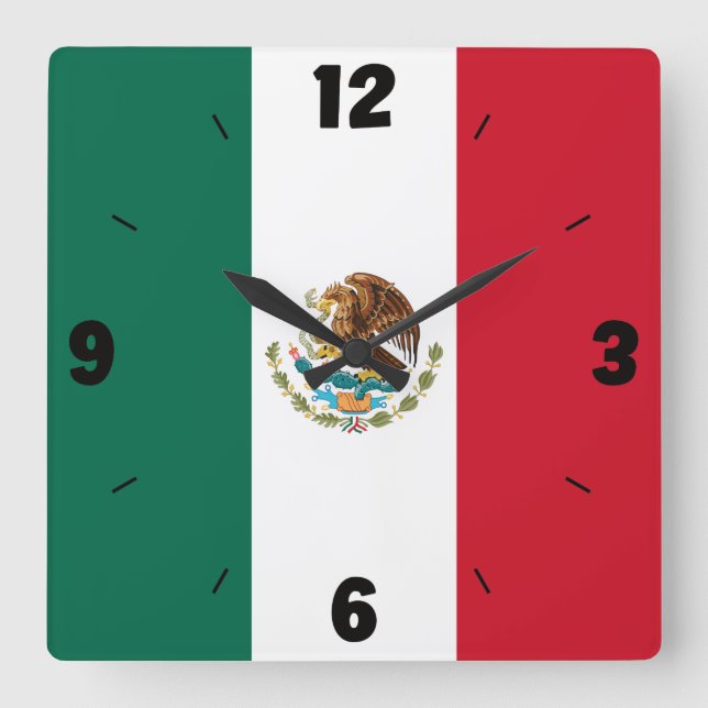 Reloj Cuadrado Patriótico de Bandera Nacional de México (Anverso)