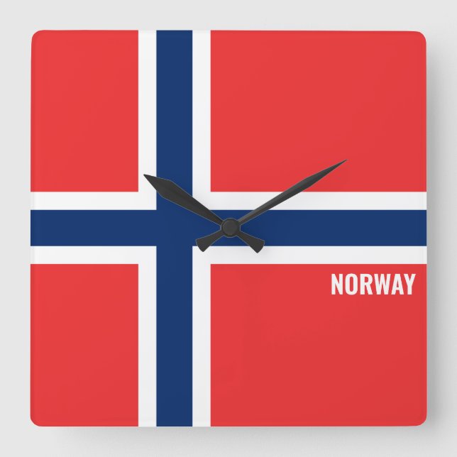 Reloj Cuadrado Patriótico de Bandera Nacional de Noruega (Anverso)