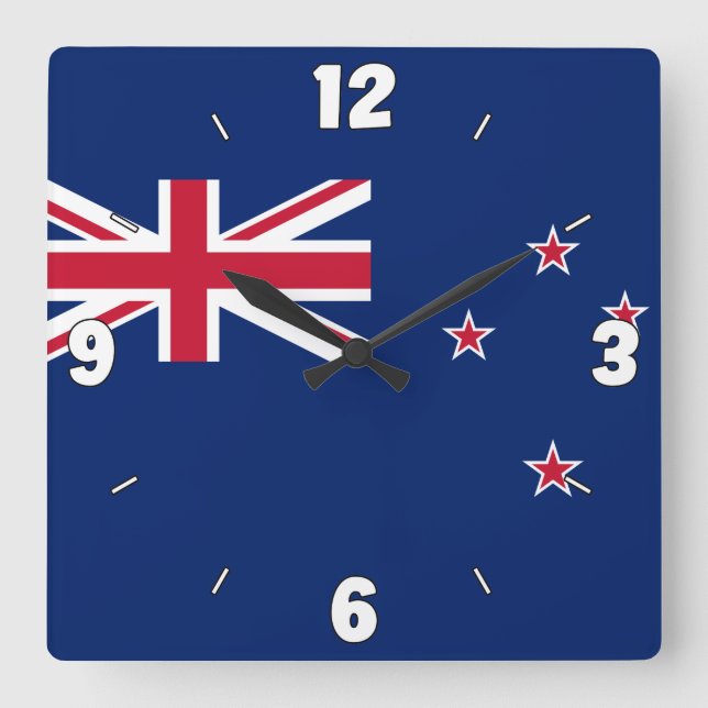 Reloj Cuadrado Patriótico de Bandera Nacional de Nueva Zelanda (Anverso)