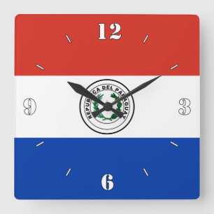 Reloj Cuadrado Patriótico de Bandera Nacional de Paraguay