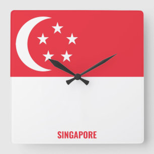 Reloj Cuadrado Patriótico de Bandera Nacional de Singapur