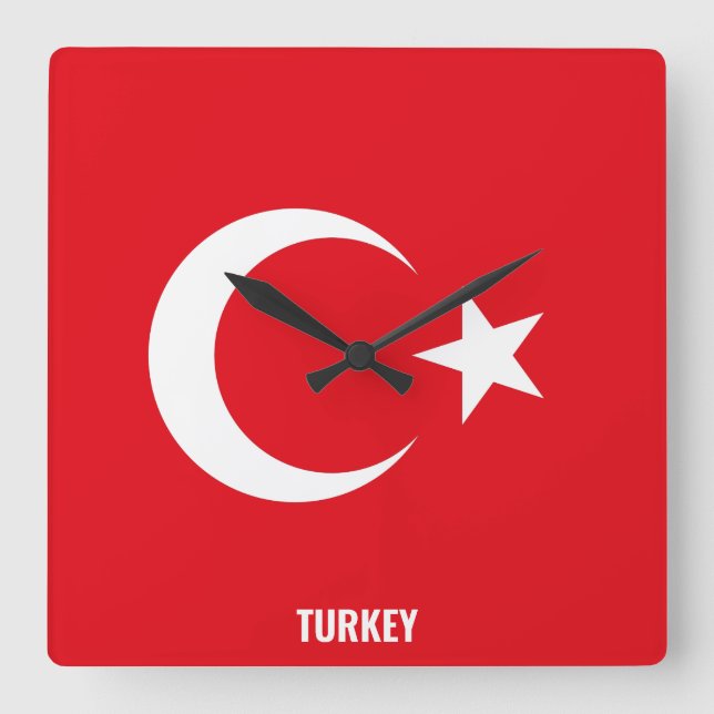 Reloj Cuadrado Patriótico de Bandera Nacional de Turquía (Anverso)
