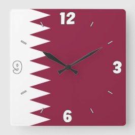 Reloj Cuadrado Patriótico de la bandera de Qatar en números blanc