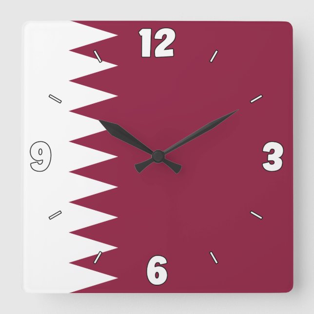 Reloj Cuadrado Patriótico de la bandera de Qatar en números blanc (Anverso)