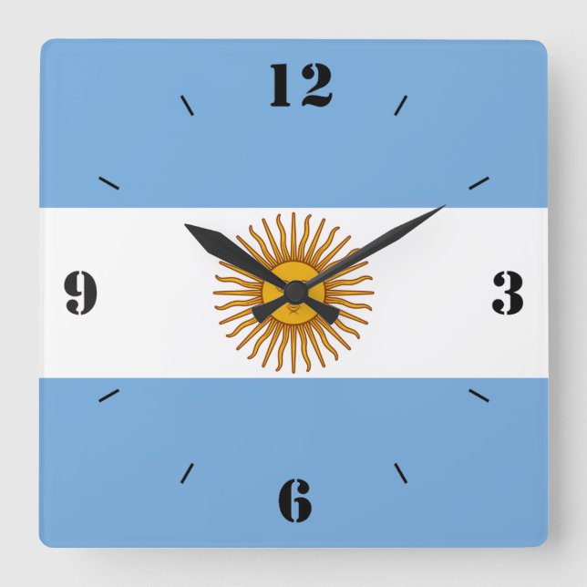 Reloj Cuadrado Patriótico de la Bandera Nacional de Argentina (Anverso)