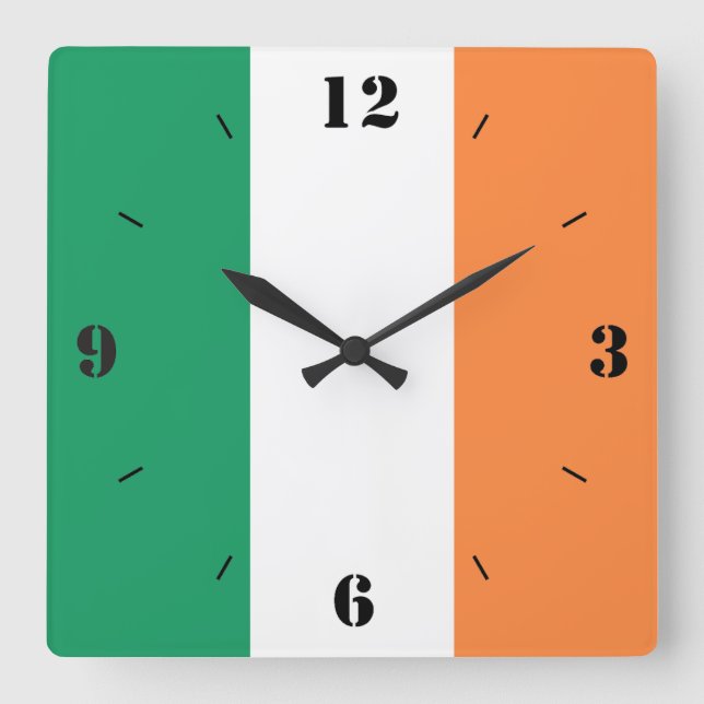 Reloj Cuadrado Patriótico de la Bandera Nacional de Irlanda (Anverso)