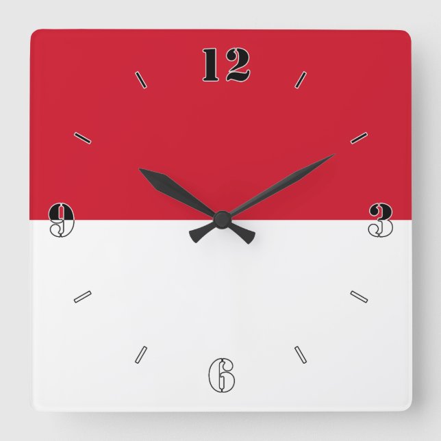 Reloj Cuadrado Patriótico de la Bandera Nacional de Mónaco (Anverso)