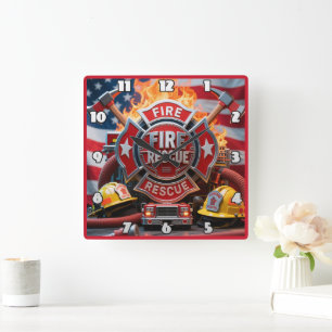 Reloj Cuadrado Patriotismo heroico de bomberos