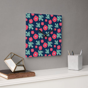 Reloj Cuadrado patrón_7_camellia y pájaro_1