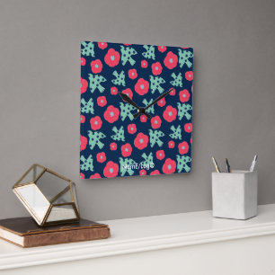 Reloj Cuadrado patrón_7_camellia y pájaro_1