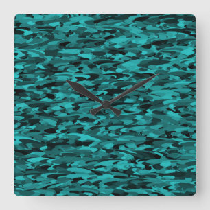 Reloj Cuadrado Patrón abstracto azul verdoso negro