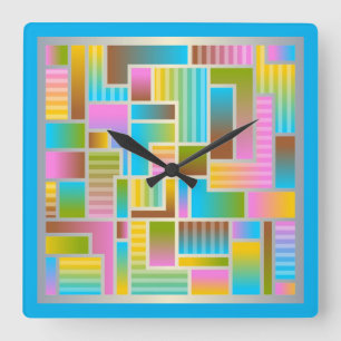 RELOJ CUADRADO PATRÓN ABSTRACTO COLORIDO