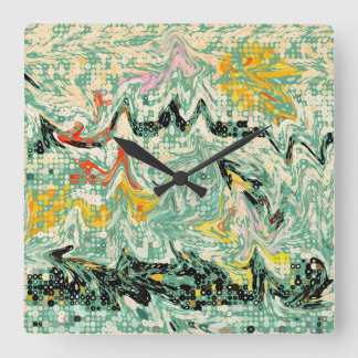 Reloj Cuadrado Patrón abstracto de remolino jaspeado retro groovy