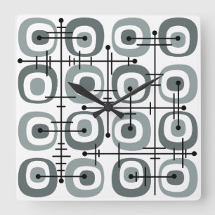 Reloj Cuadrado Patrón abstracto gris de mediados de siglo