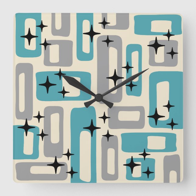 Reloj Cuadrado Patrón abstracto moderno del siglo medio retro (Anverso)