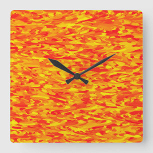 Reloj Cuadrado Patrón abstracto naranja rojo amarillo
