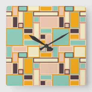Reloj Cuadrado Patrón abstracto vibrante con rectángulos
