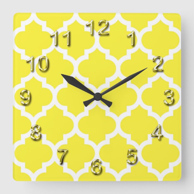 Reloj Cuadrado Patrón amarillo blanco marroquí de quatrefol #5 (Anverso)