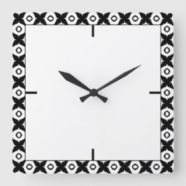 Reloj Cuadrado Patrón árabe simétrico en blanco y negro atrevido