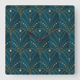 Reloj Cuadrado patrón Art Deco con formas geométricas doradas