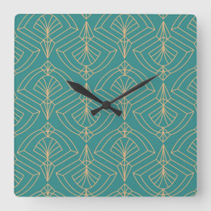Reloj Cuadrado patrón Art Deco con formas geométricas doradas
