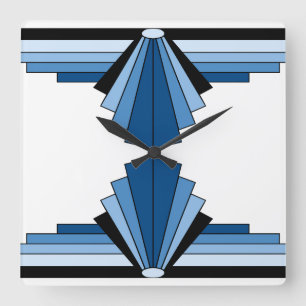 Reloj Cuadrado Patrón Art Deco en azul