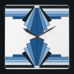 Reloj Cuadrado Patrón Art Deco en azul y negro<br><div class="desc">Este patrón se basa en formas Art Deco clásicas,  recreadas en azul y negro</div>