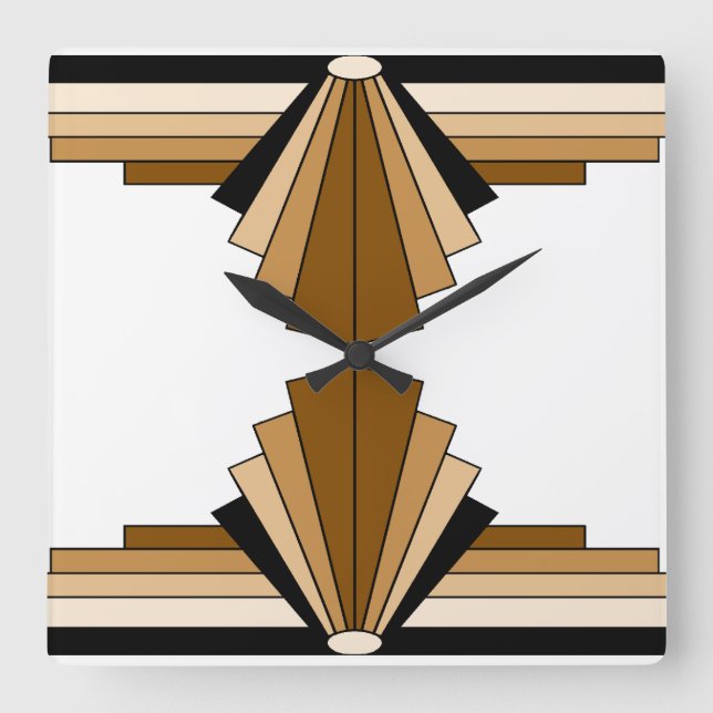 Reloj Cuadrado Patrón Art Deco en Brown, Tan y Negro (Anverso)