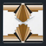 Reloj Cuadrado Patrón Art Deco en Naranja y Tan<br><div class="desc">Este patrón se basa en formas clásicas art deco.</div>