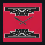 Reloj Cuadrado Patrón Art Deco en rojo, negro y blanco cuadrado W<br><div class="desc">Con sus formas clásicas Art Deco,  este estilo rojo se adaptará a la decoración de esa época</div>