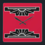 Reloj Cuadrado Patrón Art Deco en rojo, negro y blanco cuadrado W<br><div class="desc">Con sus formas clásicas Art Deco,  este estilo rojo se adaptará a la decoración de esa época</div>