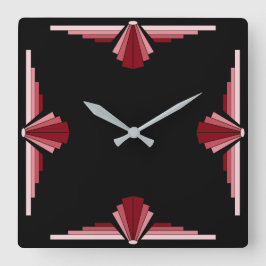 Reloj Cuadrado Patrón art decó en rojos