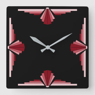 Reloj Cuadrado Patrón art decó en rojos