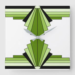 Reloj Cuadrado Patrón art decó en verde y negro