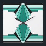 Reloj Cuadrado Patrón Art Deco en Verdes<br><div class="desc">Este patrón se basa en formas Art Deco clásicas.</div>