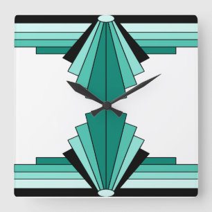 Reloj Cuadrado Patrón Art Deco en Verdes