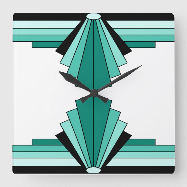 Reloj Cuadrado Patrón Art Deco en Verdes (Anverso)