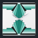 Reloj Cuadrado Patrón Art Deco en Verdes y Negro<br><div class="desc">Este patrón se basa en formas Art Deco clásicas,  recreadas en verdes y negros</div>