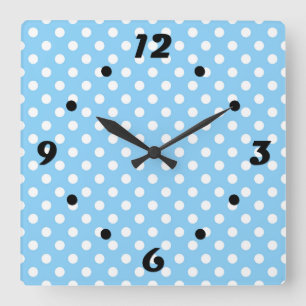 Reloj Cuadrado patrón azul con puntos de polka blanco