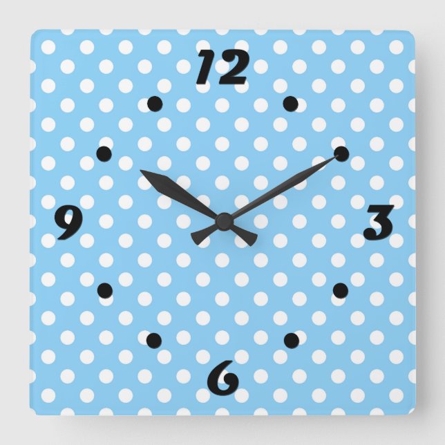 Reloj Cuadrado patrón azul con puntos de polka blanco (Anverso)