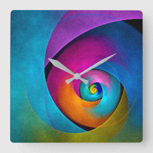 Reloj Cuadrado Patrón azul rosado del arte del resumen floral mod